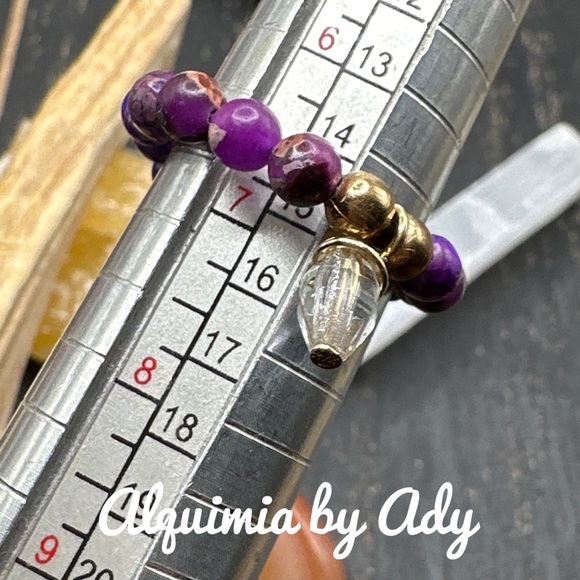 Amethyst gold charms beaded handmade statement ring gem band dainty - Picture 2 of 5